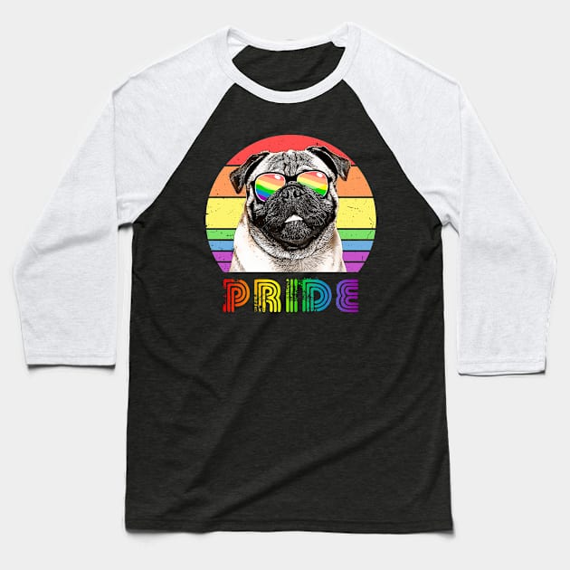 LGBTQ Pug Dog Rainbow Gay Pride Baseball T-Shirt by TheBeardComic